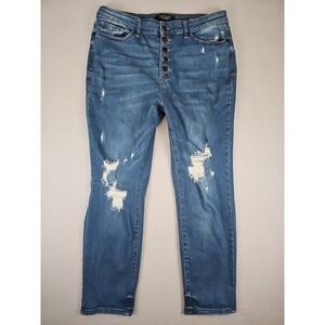 Judy Blue Jeans 33x28 Boyfriend Fit Stretch Denim Distressed Button Fly JB88526